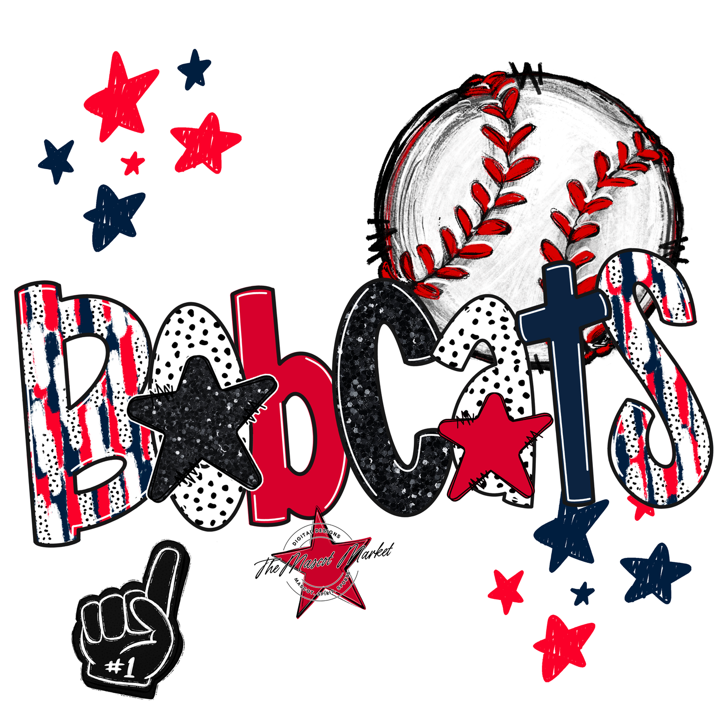 Bobcats Baseball Scrape-Navy-Red