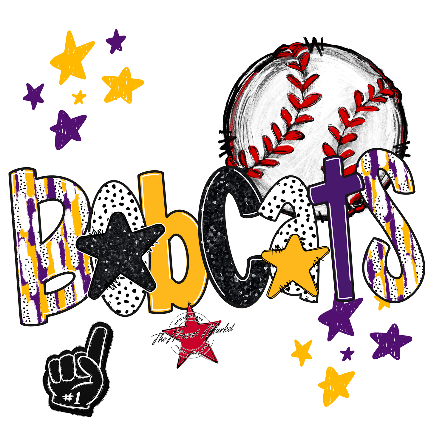 Bobcats Baseball Scrape-Purple-Yellow