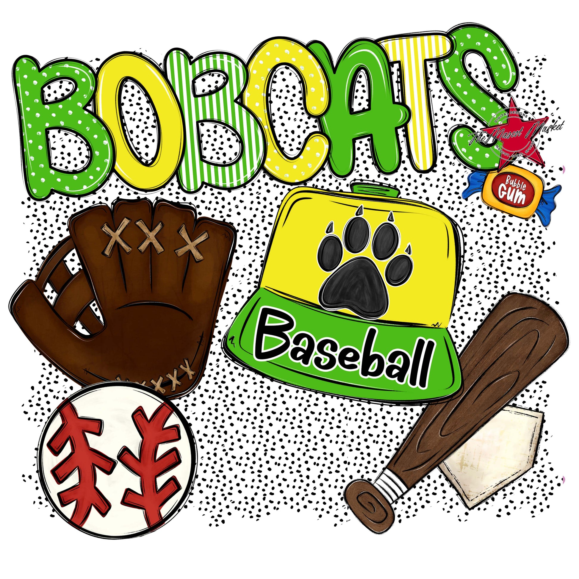 Bobcats Baseball Spirit-Bright Green & Bright Yellow