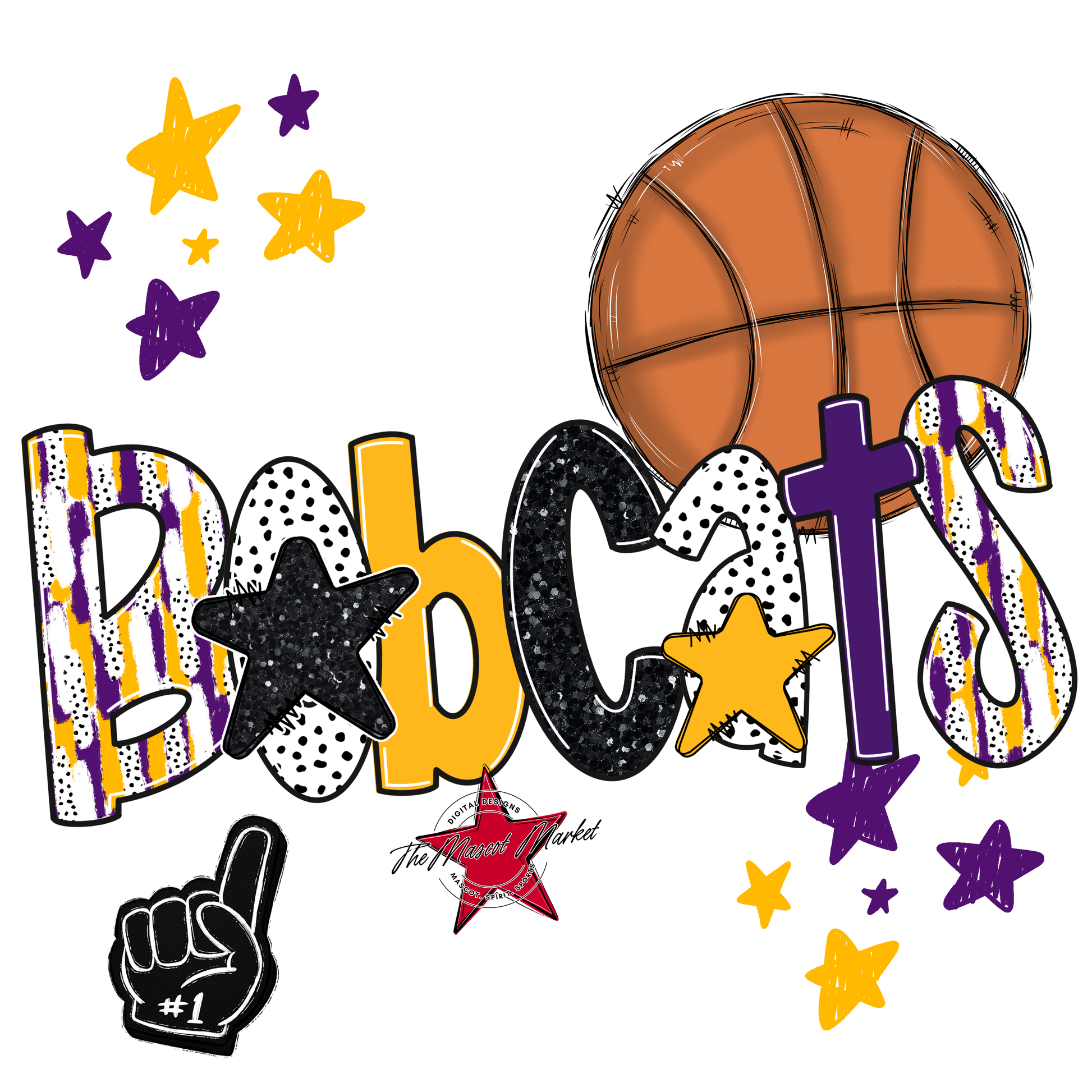 Bobcats Basketball Scrape-Purple-Yellow