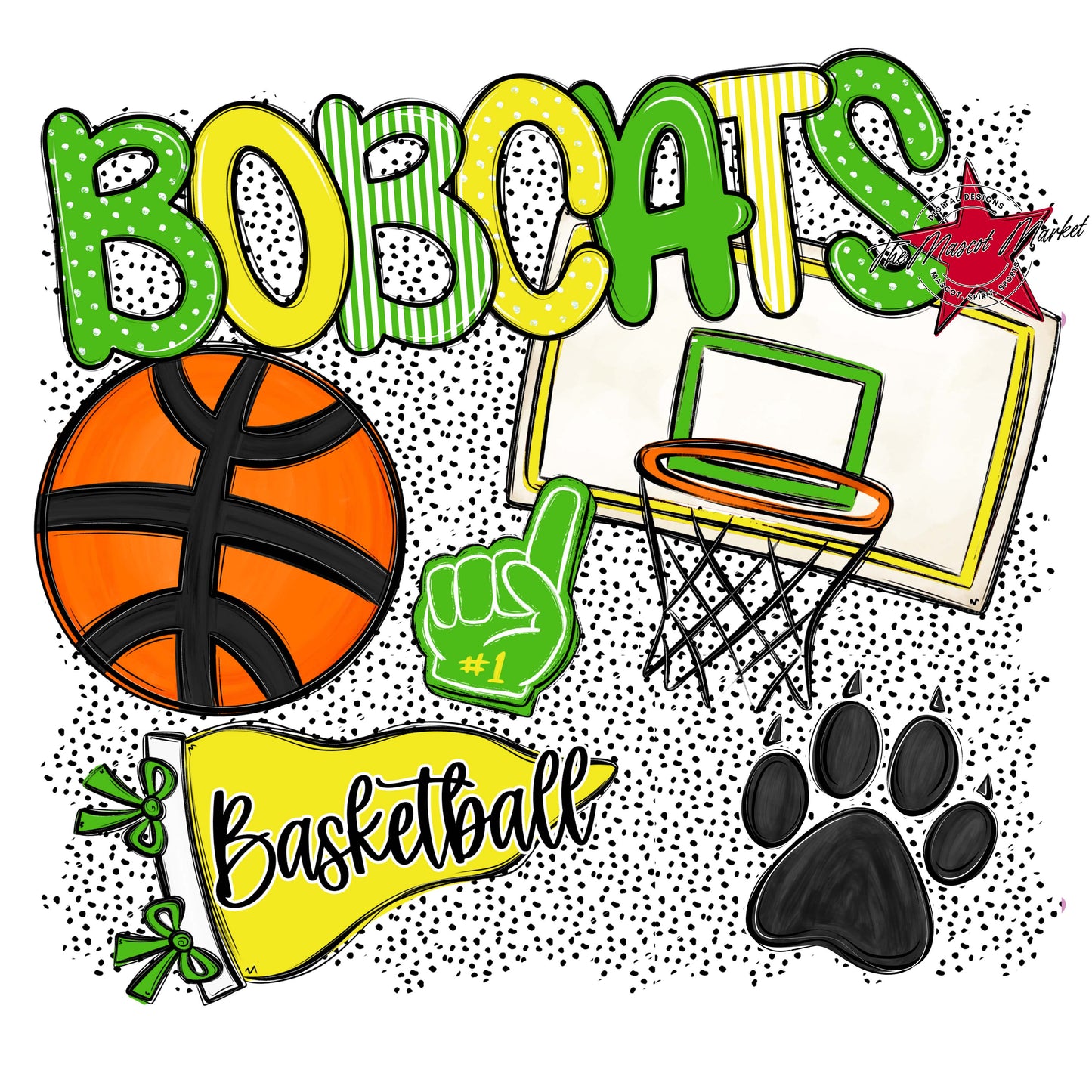 Bobcats Basketball Spirit-Bright Green & Bright Yellow