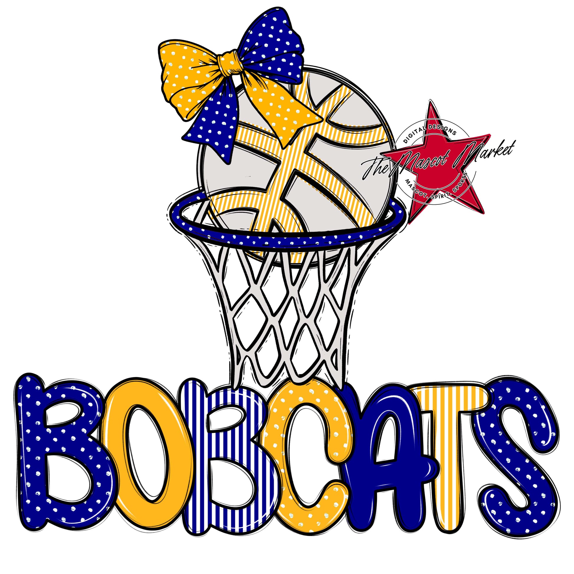 Bobcats Basketball Spirit Design-Blue & Yellow
