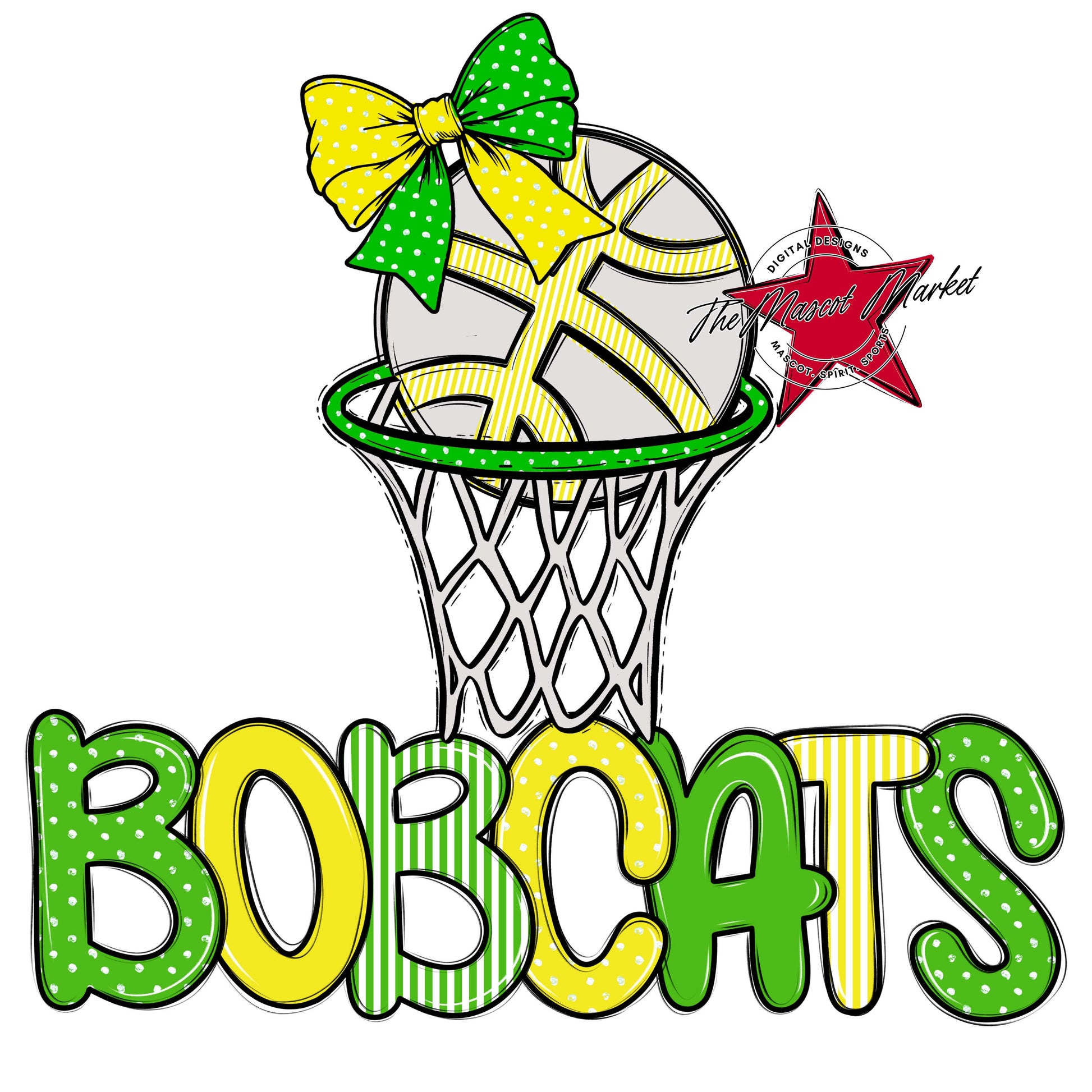 Bobcats Basketball Spirit Design-Bright Green & Bright Yellow