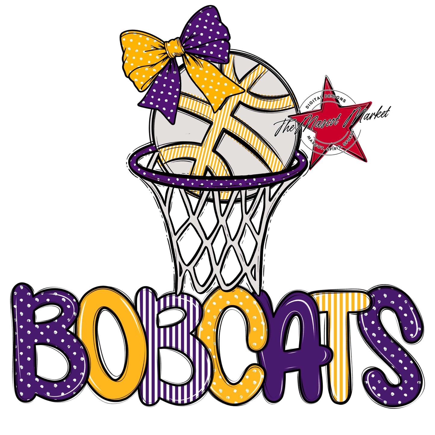 Bobcats Basketball Spirit Design-Purple & Yellow