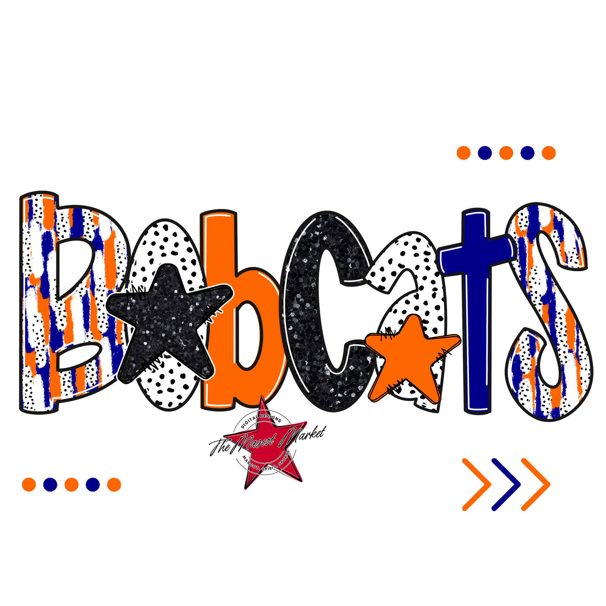 Bobcats Brushstroke Alpha w Arrows-Blue-Orange