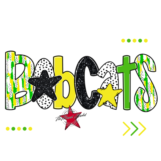 Bobcats Brushstroke Alpha w Arrows-Bright Green-Bright Yellow