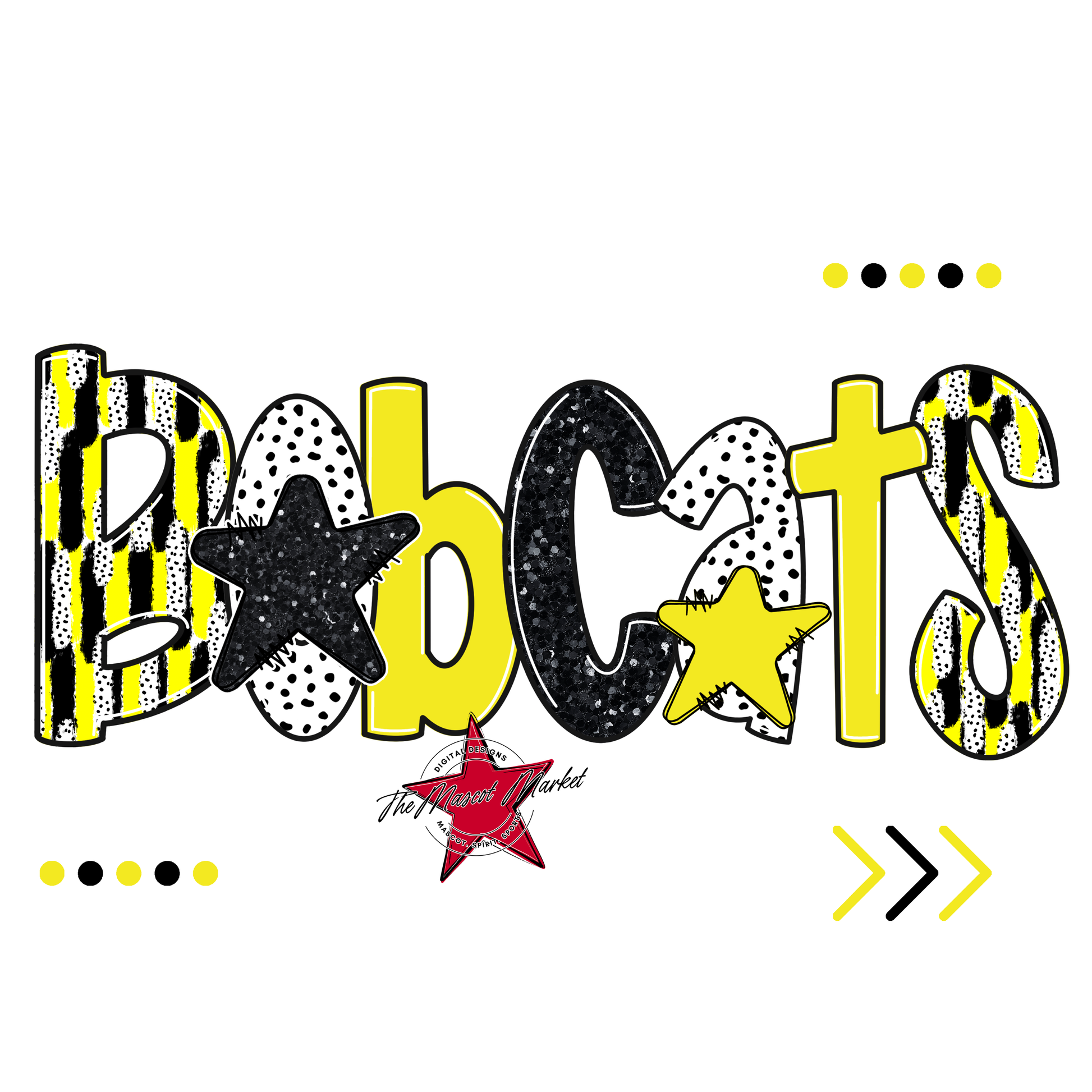 Bobcats Brushstroke Alpha w Arrows-Bright Yellow