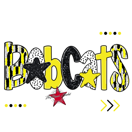 Bobcats Brushstroke Alpha w Arrows-Bright Yellow