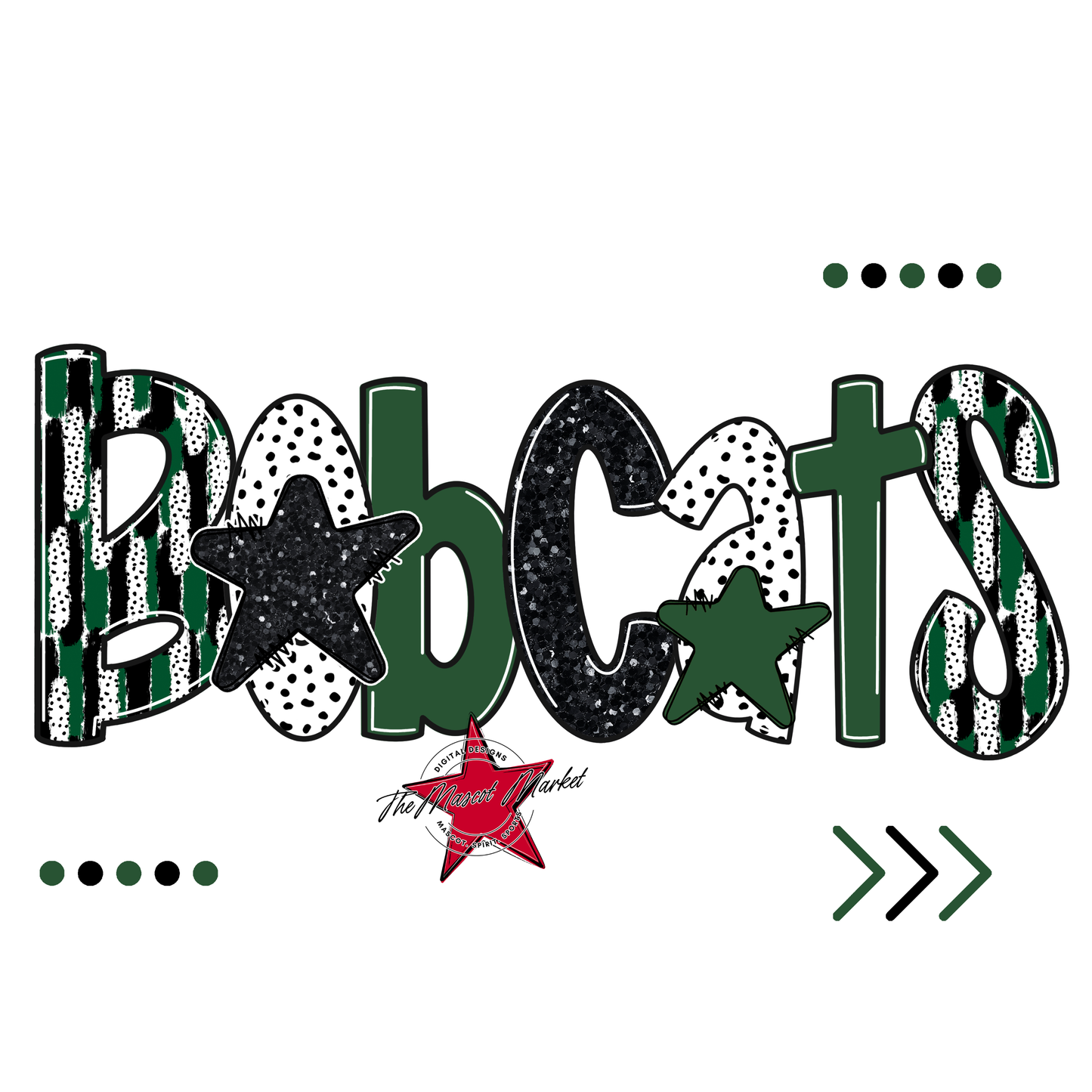 Bobcats Brushstroke Alpha w Arrows-Green