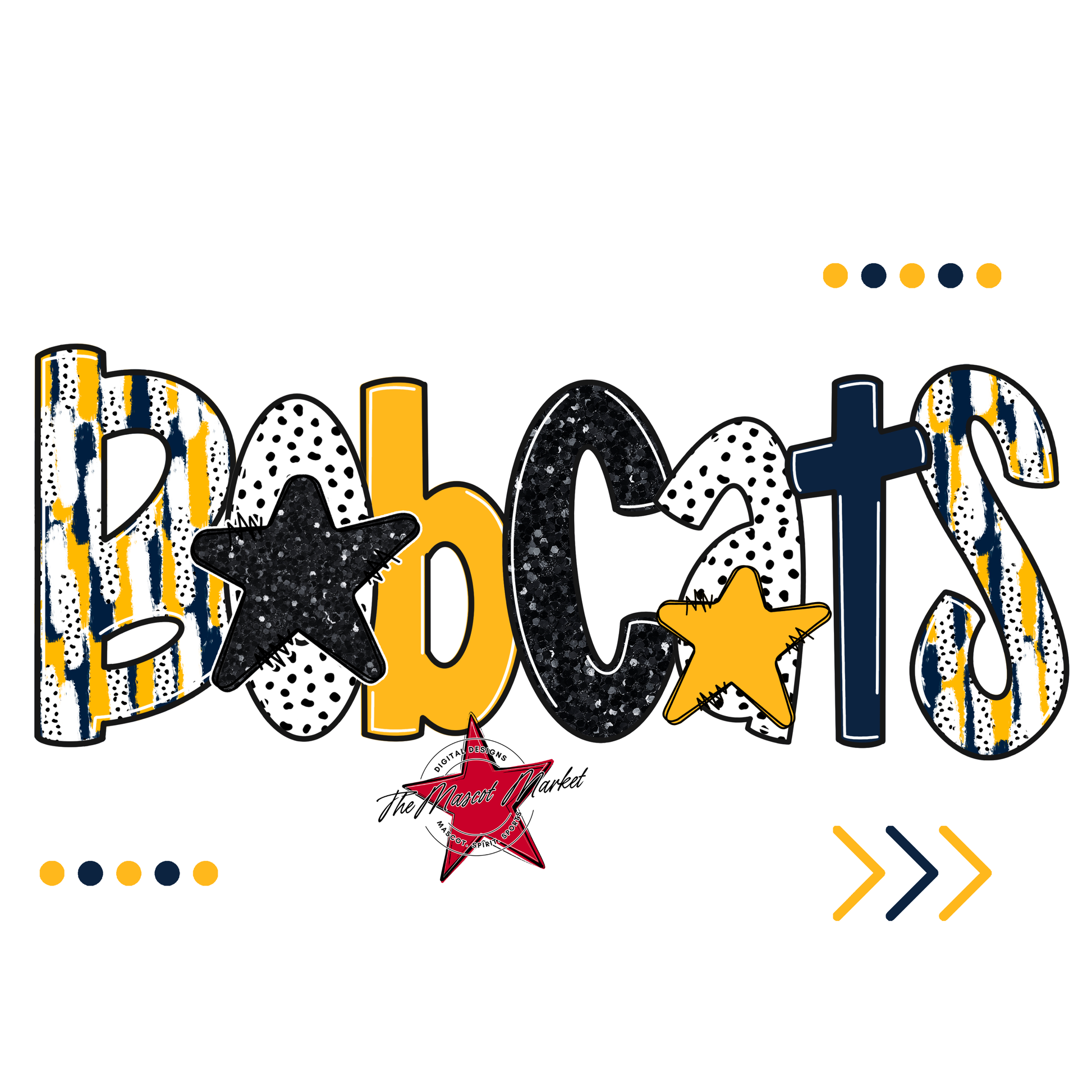 Bobcats Brushstroke Alpha w Arrows-Navy-Yellow