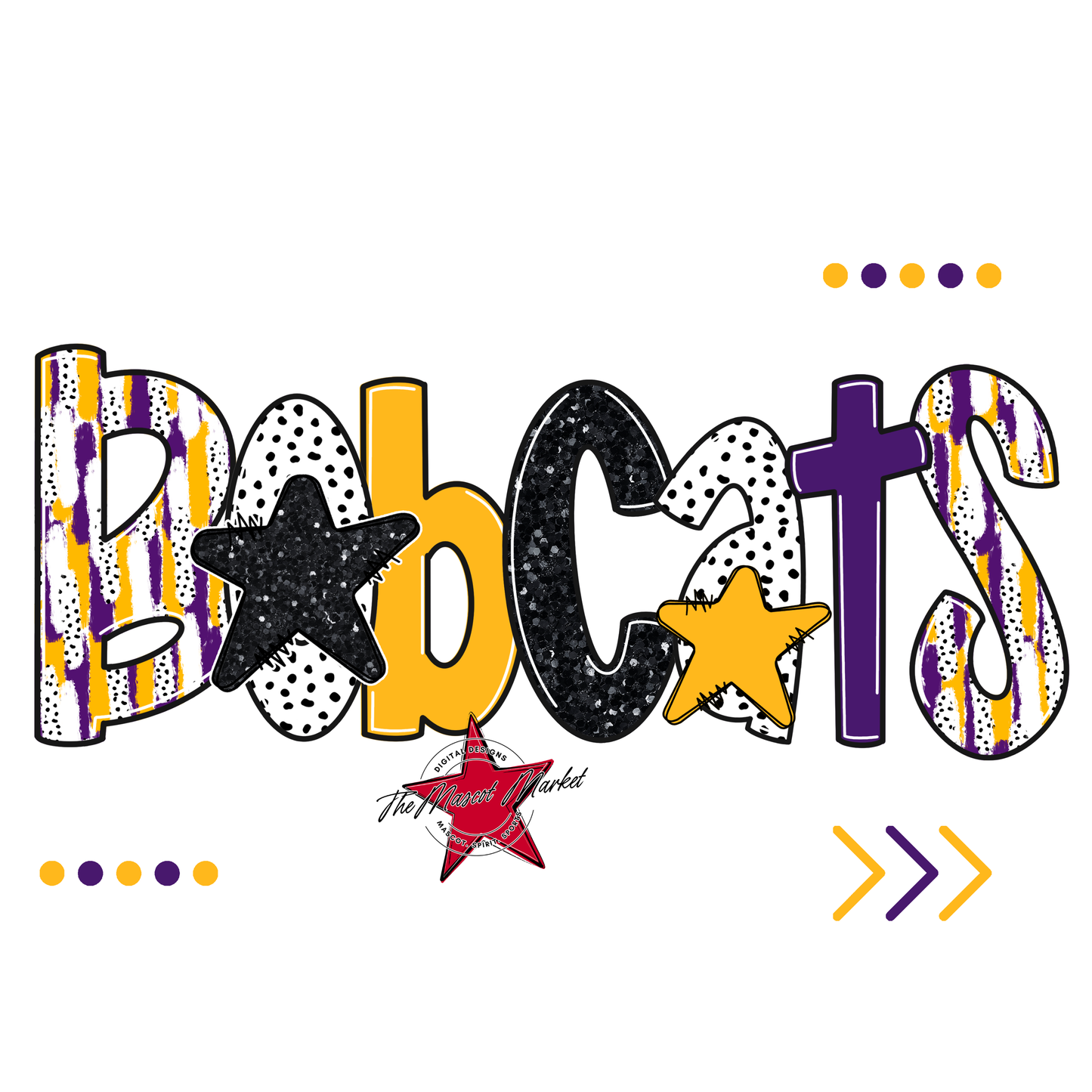 Bobcats Brushstroke Alpha w Arrows-Purple-Yellow