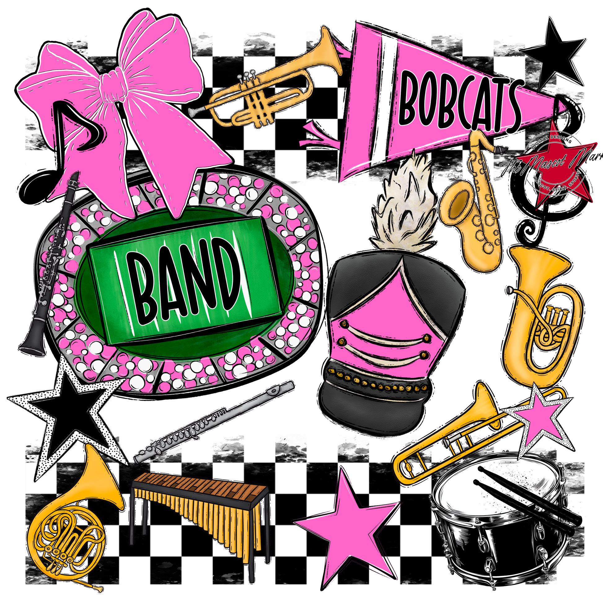Bobcats Checkers Band Spirit Design-Baby Pink