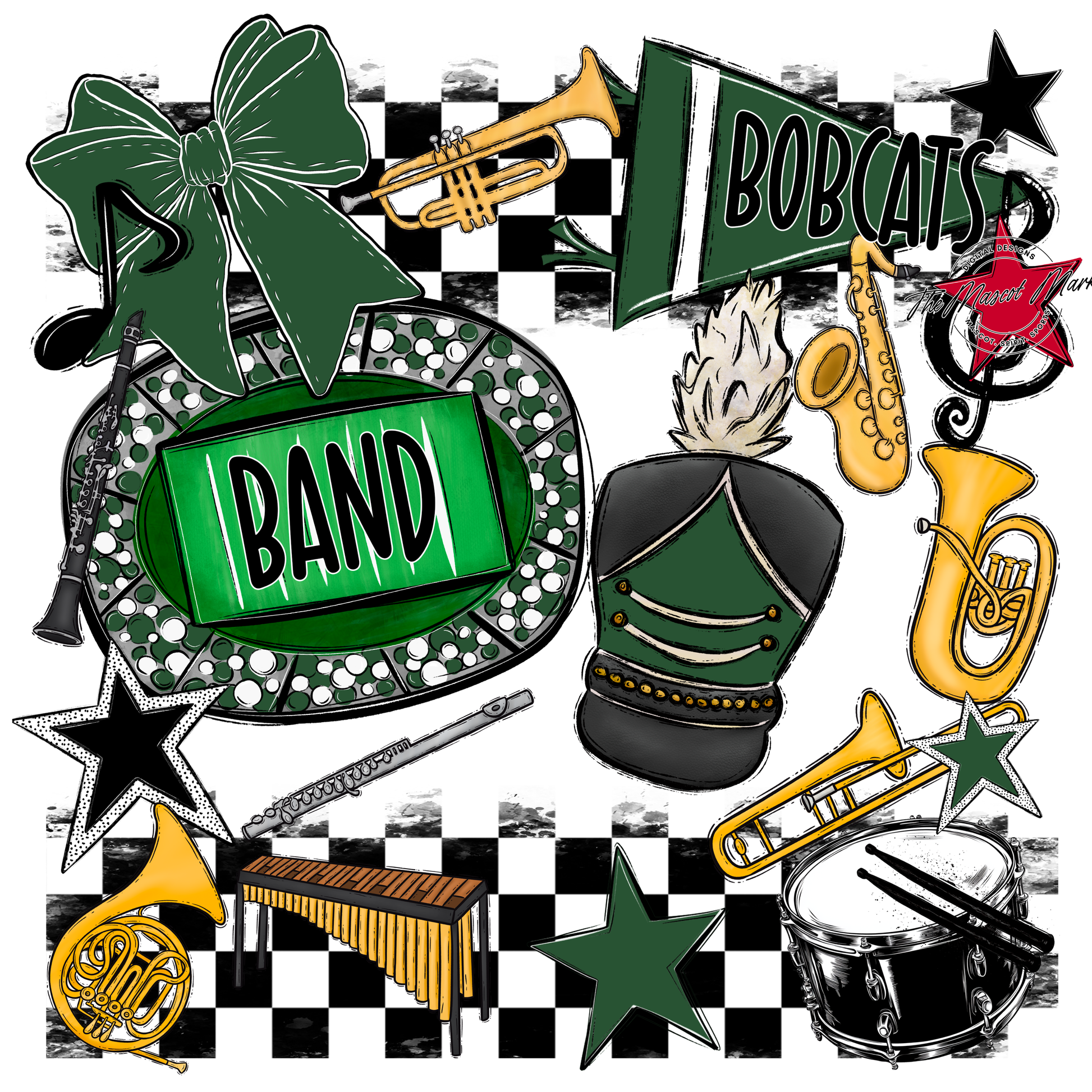 Bobcats Checkers Band Spirit Design-Green