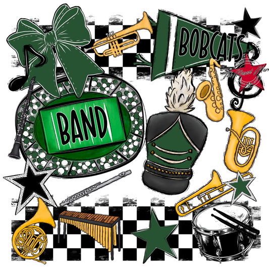 Bobcats Checkers Band Spirit Design-Green