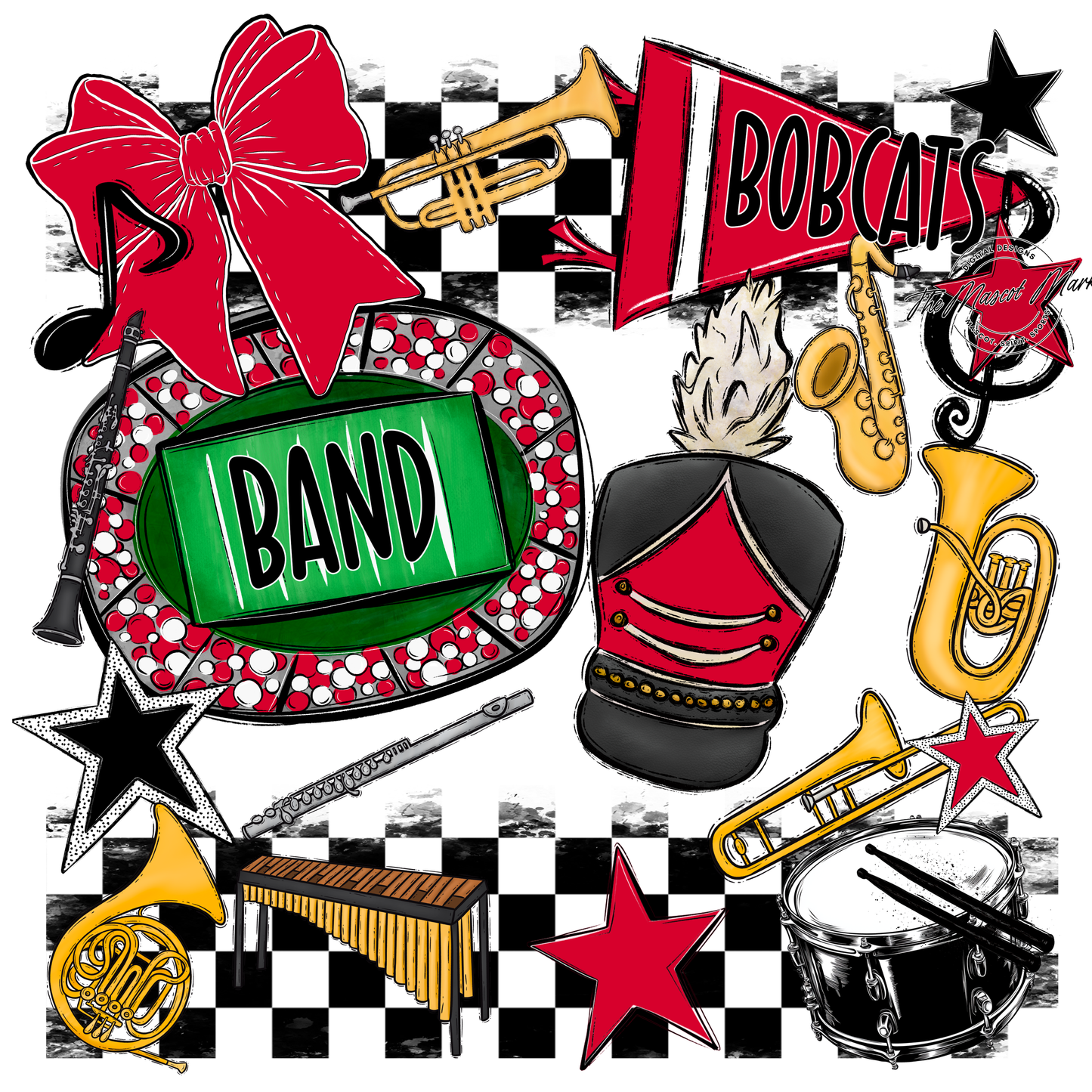 Bobcats Checkers Band Spirit Design-Red