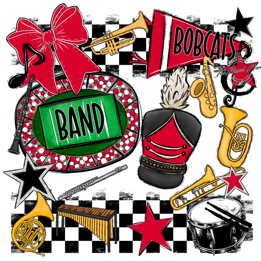Bobcats Checkers Band Spirit Design-Red