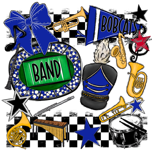 Bobcats Checkers Band Spirit Design-Royal Blue