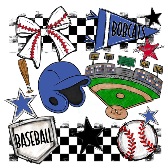 Bobcats Checkers Baseball Spirit Design-Off Blue