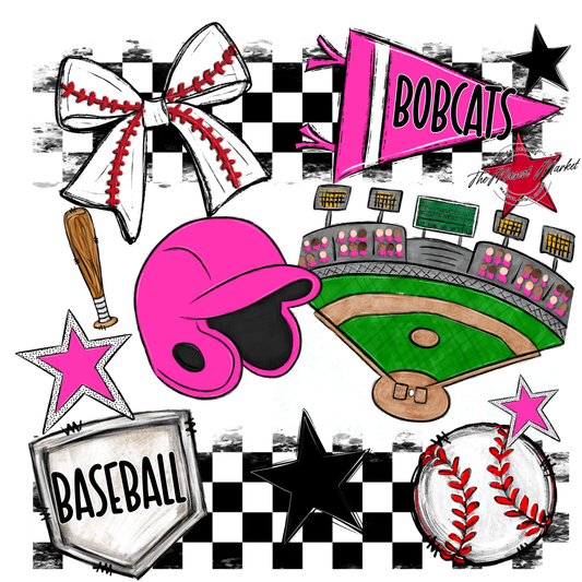 Bobcats Checkers Baseball Spirit Design-Pink