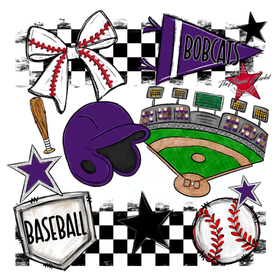Bobcats Checkers Baseball Spirit Design-Purple
