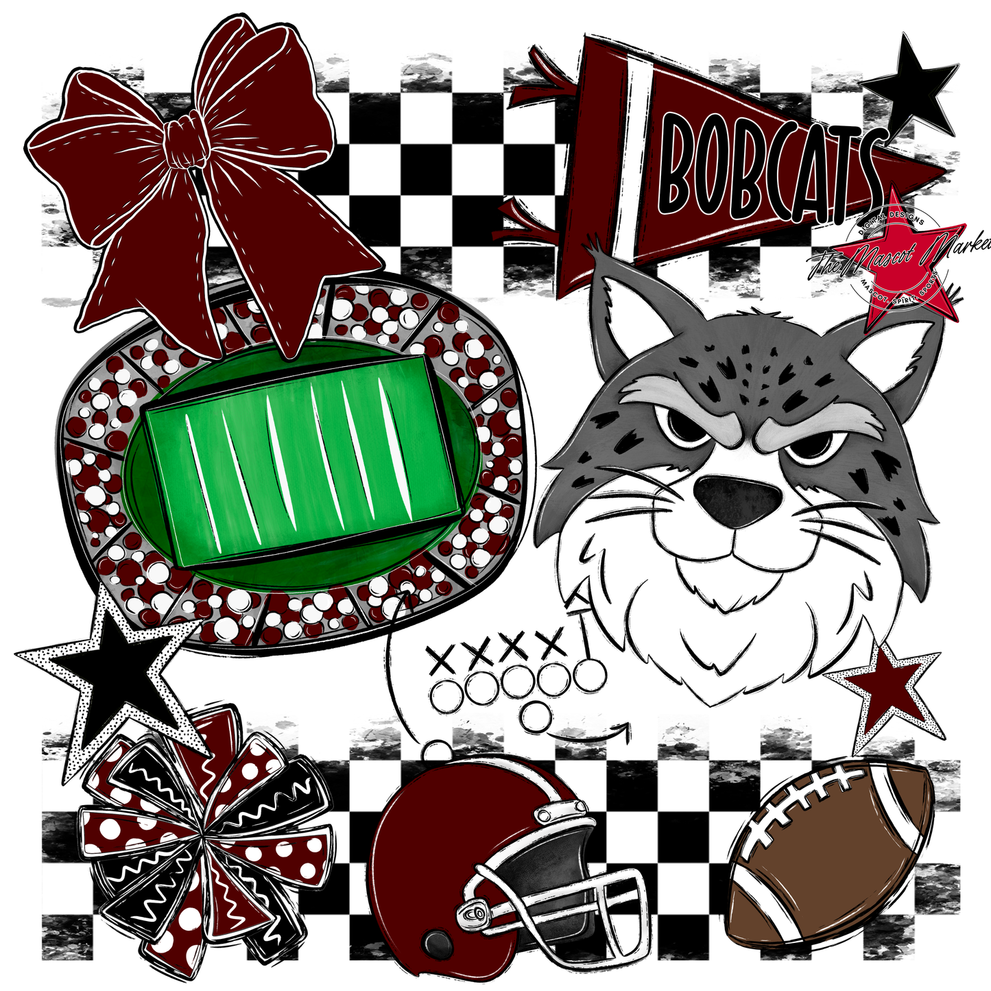Bobcats Checkers Mascot Spirit Design-Maroon