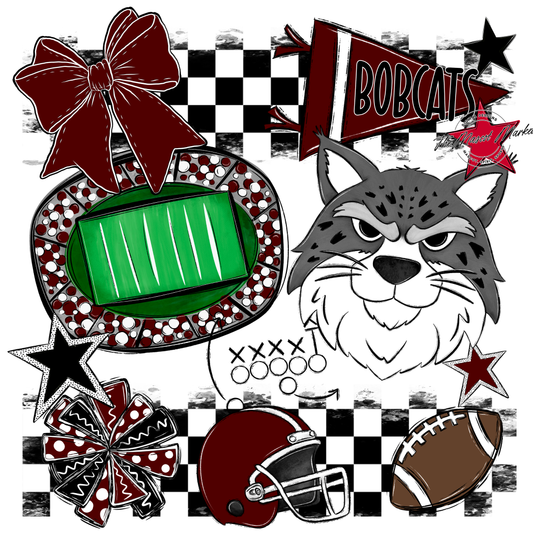 Bobcats Checkers Mascot Spirit Design-Maroon