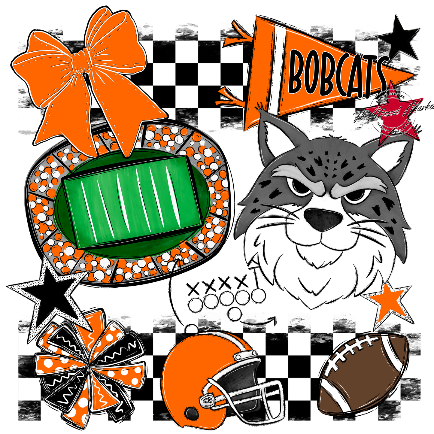 Bobcats Checkers Mascot Spirit Design-Orange