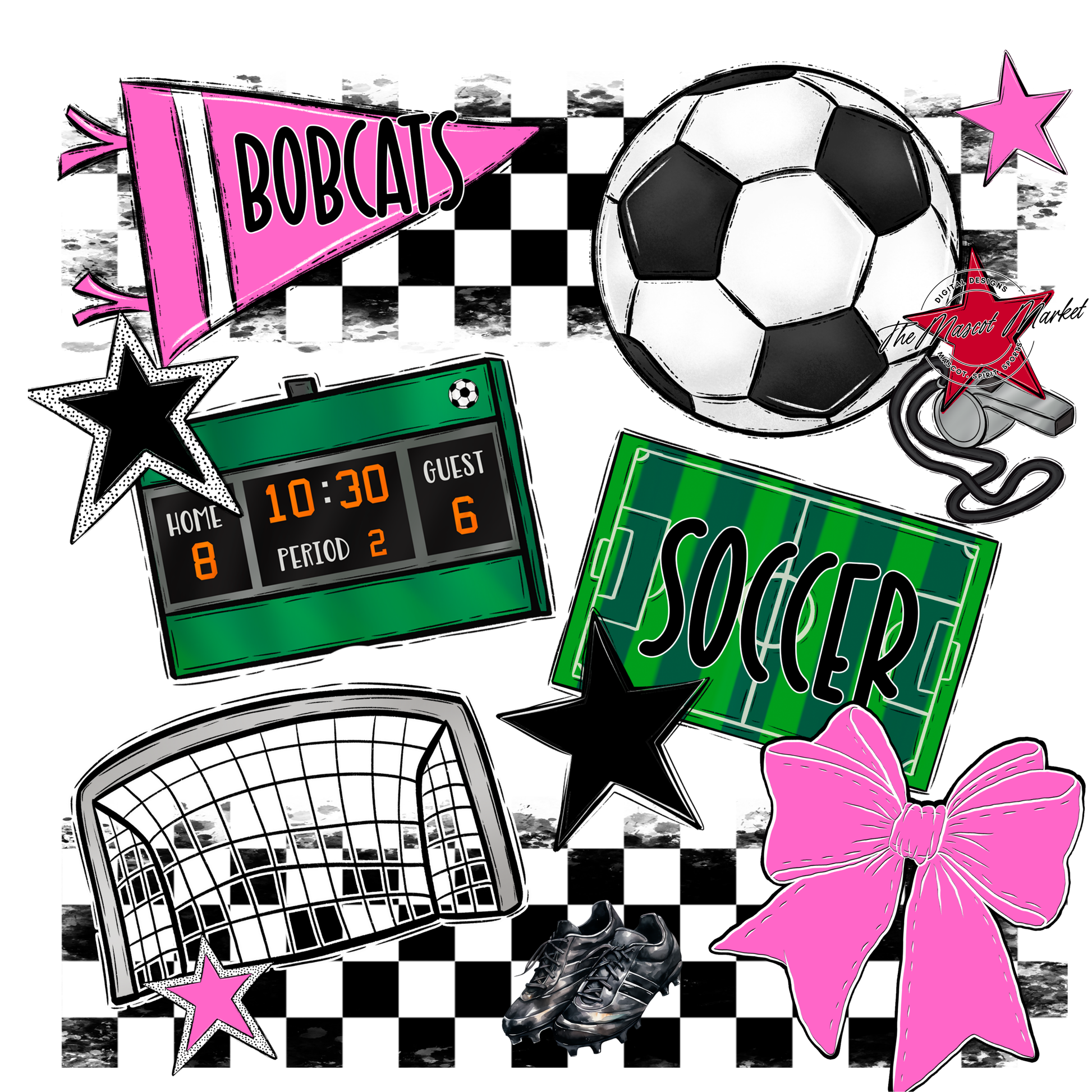 Bobcats Checkers Soccer Spirit Design-Baby Pink