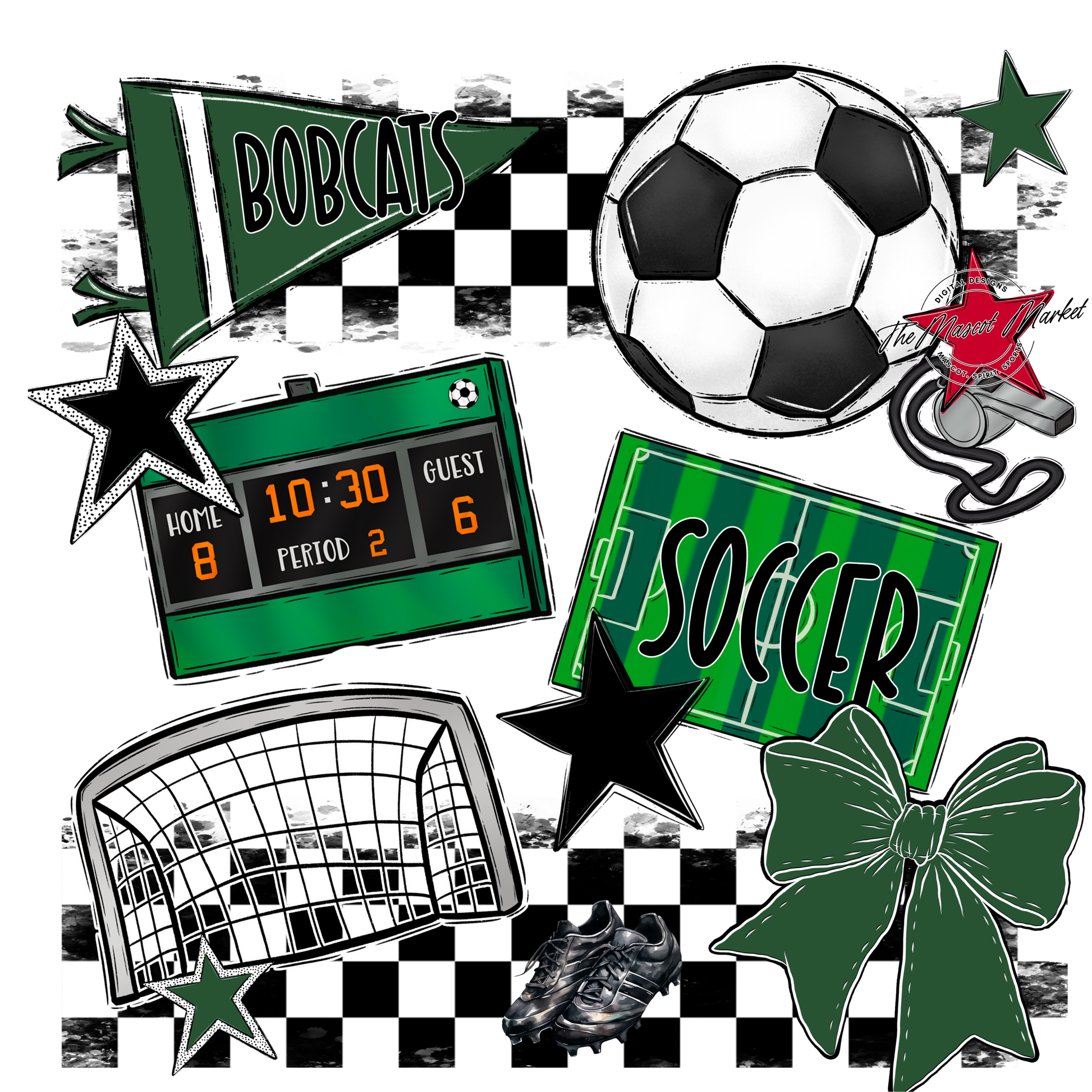 Bobcats Checkers Soccer Spirit Design-Green