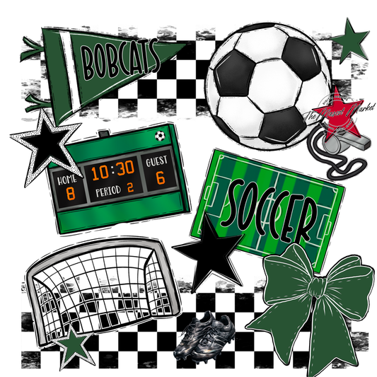 Bobcats Checkers Soccer Spirit Design-Green