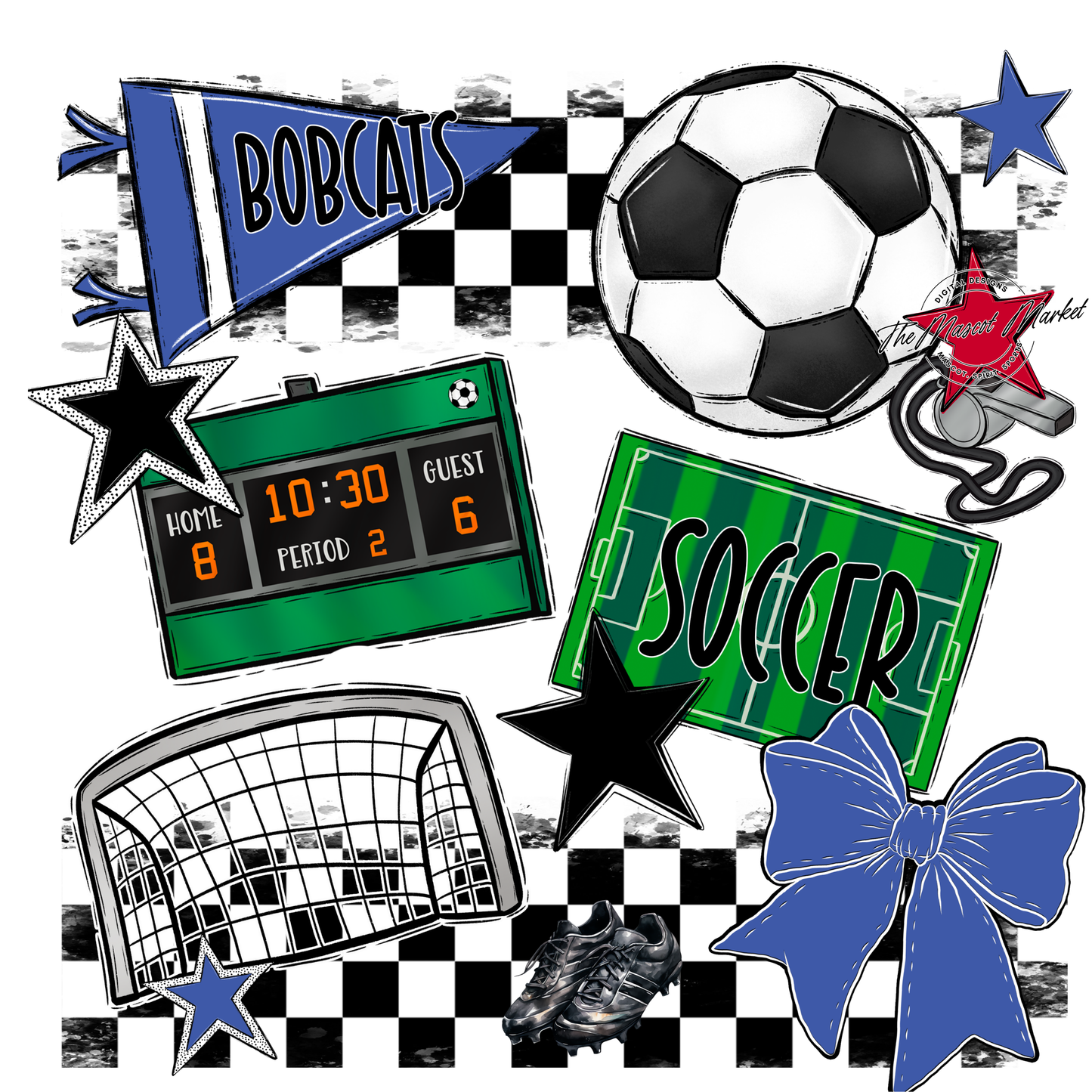 Bobcats Checkers Soccer Spirit Design-Off Blue