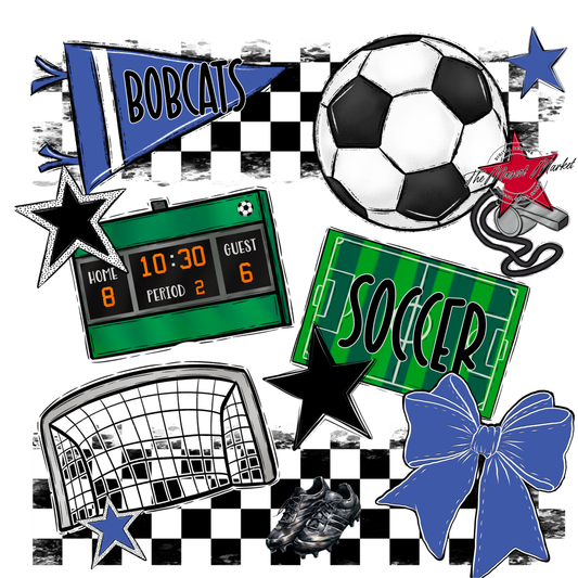 Bobcats Checkers Soccer Spirit Design-Off Blue