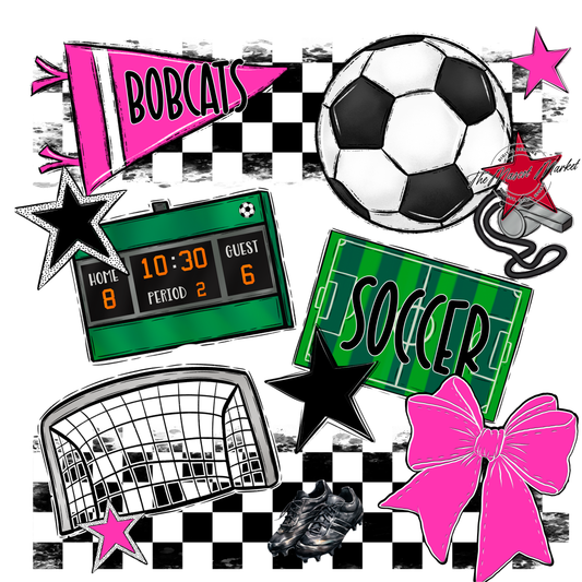 Bobcats Checkers Soccer Spirit Design-Pink
