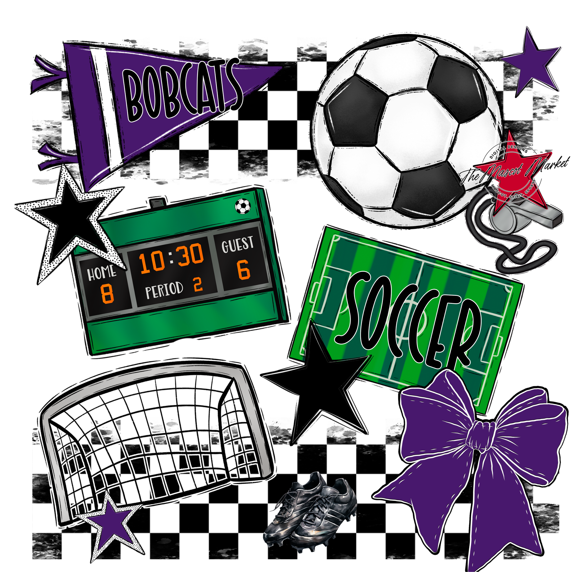 Bobcats Checkers Soccer Spirit Design-Purple