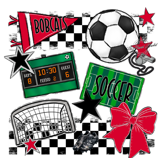 Bobcats Checkers Soccer Spirit Design-Red