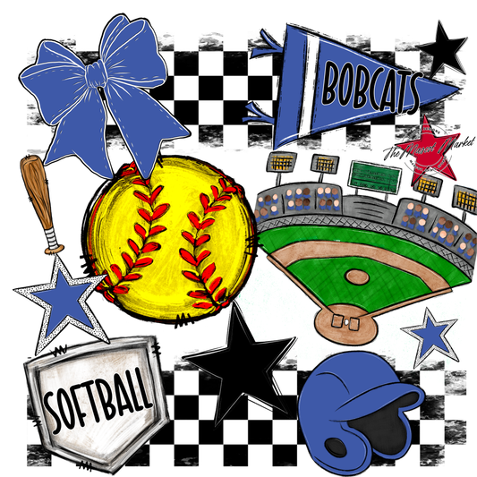 Bobcats Checkers Softball Spirit Design-Off Blue