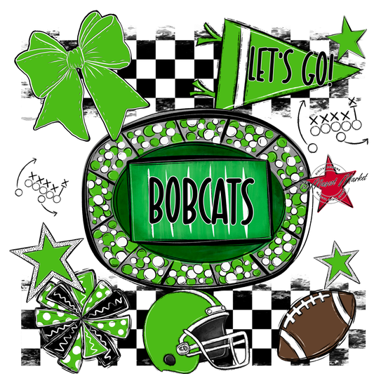 Bobcats Checkers Spirit Design-Bright Green