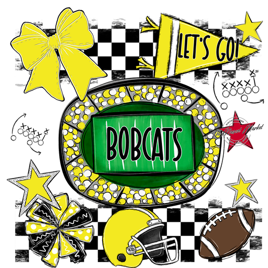 Bobcats Checkers Spirit Design-Bright Yellow