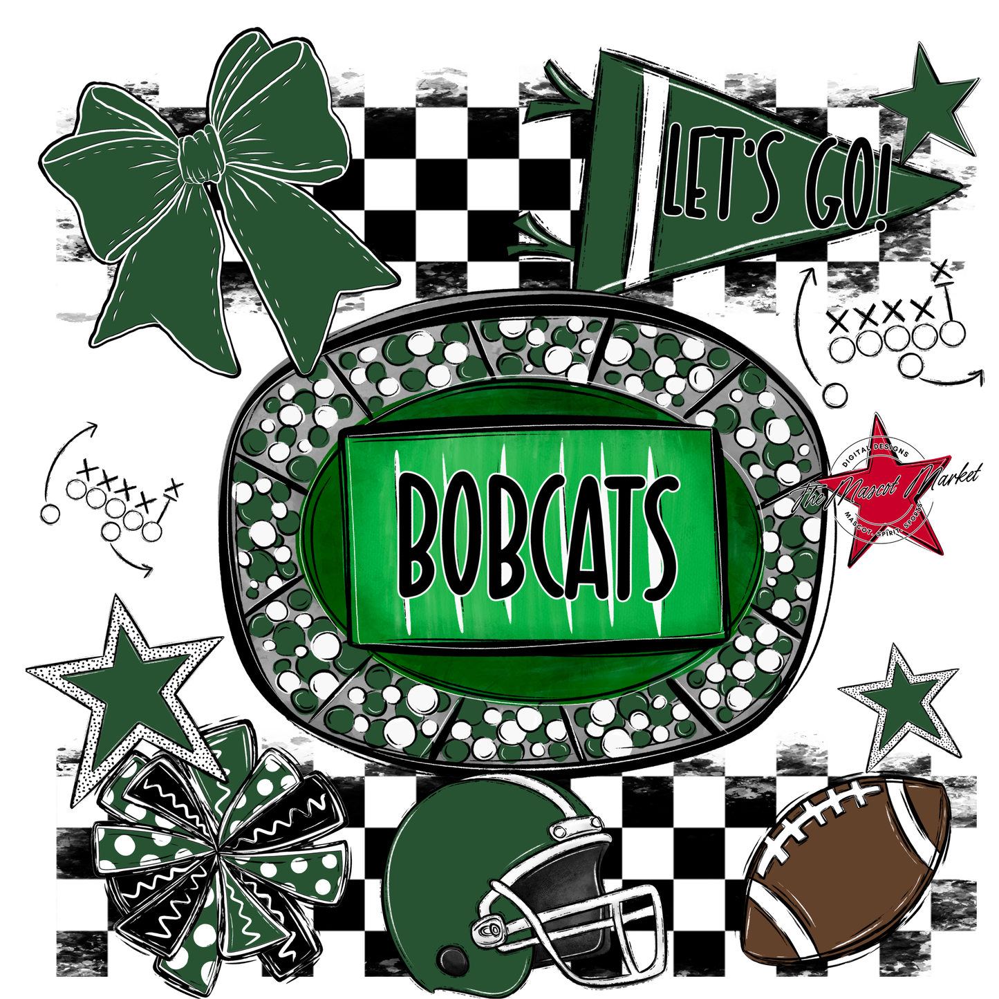 Bobcats Checkers Spirit Design-Green