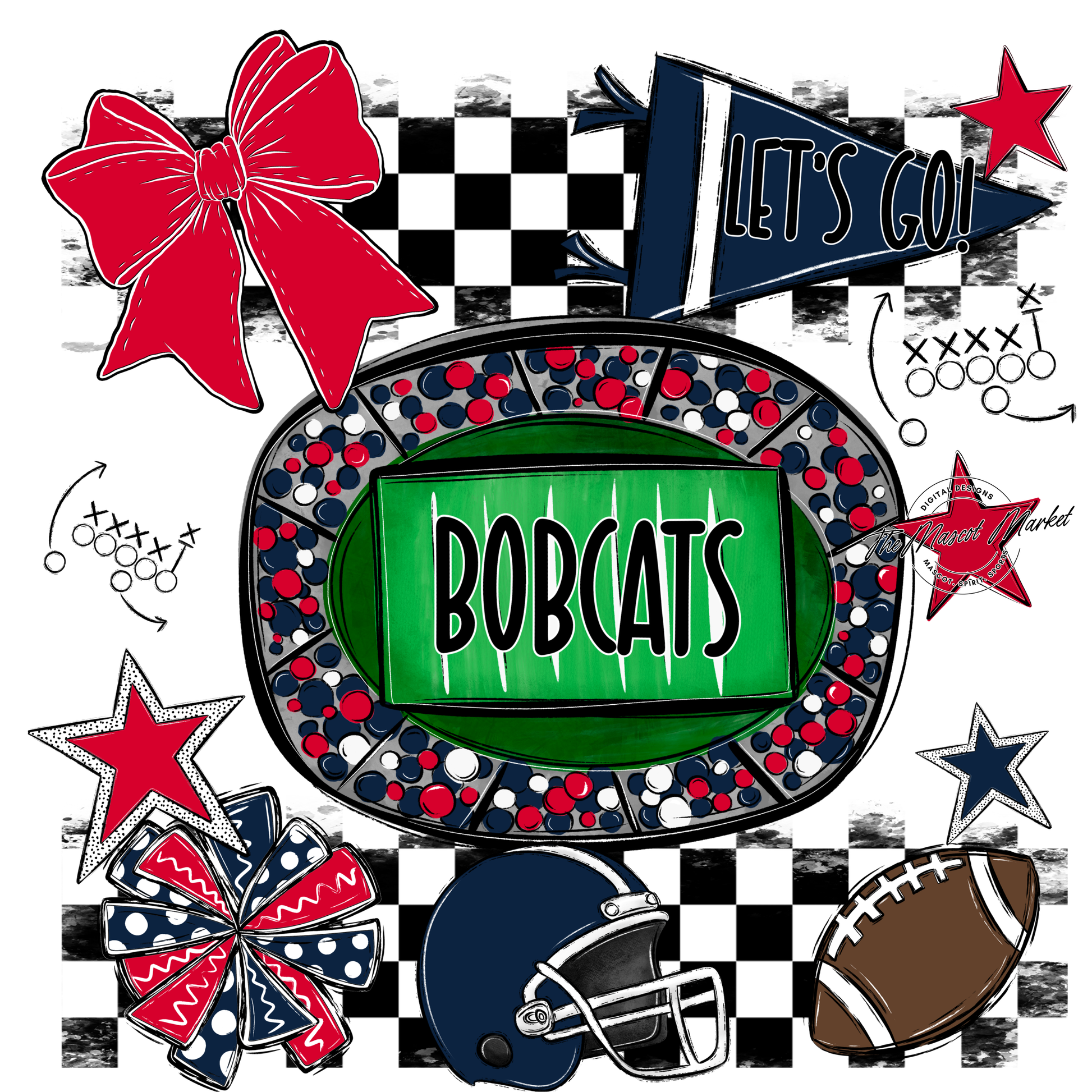 Bobcats Checkers Spirit Design-Navy-Red