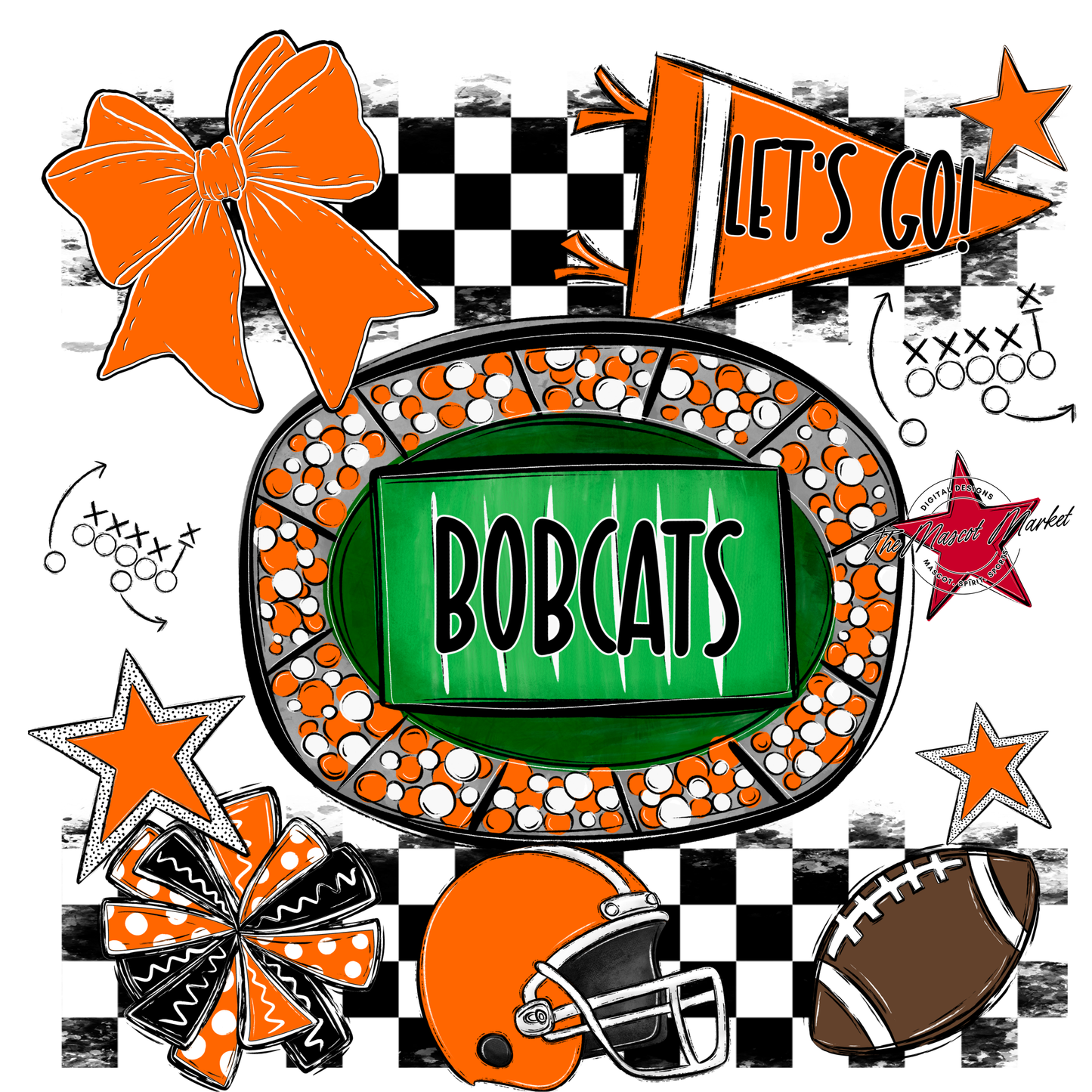 Bobcats Checkers Spirit Design-Orange