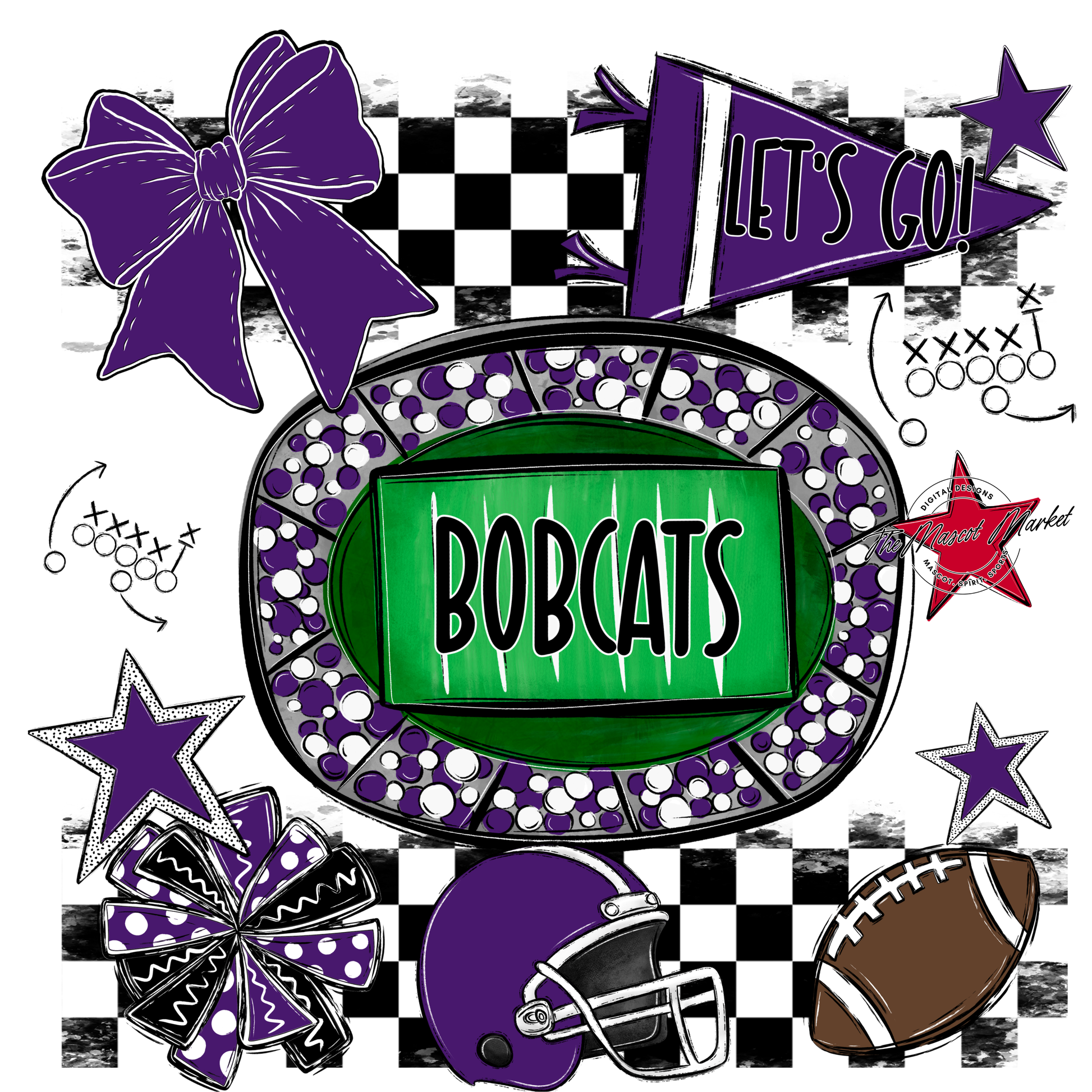 Bobcats Checkers Spirit Design-Purple