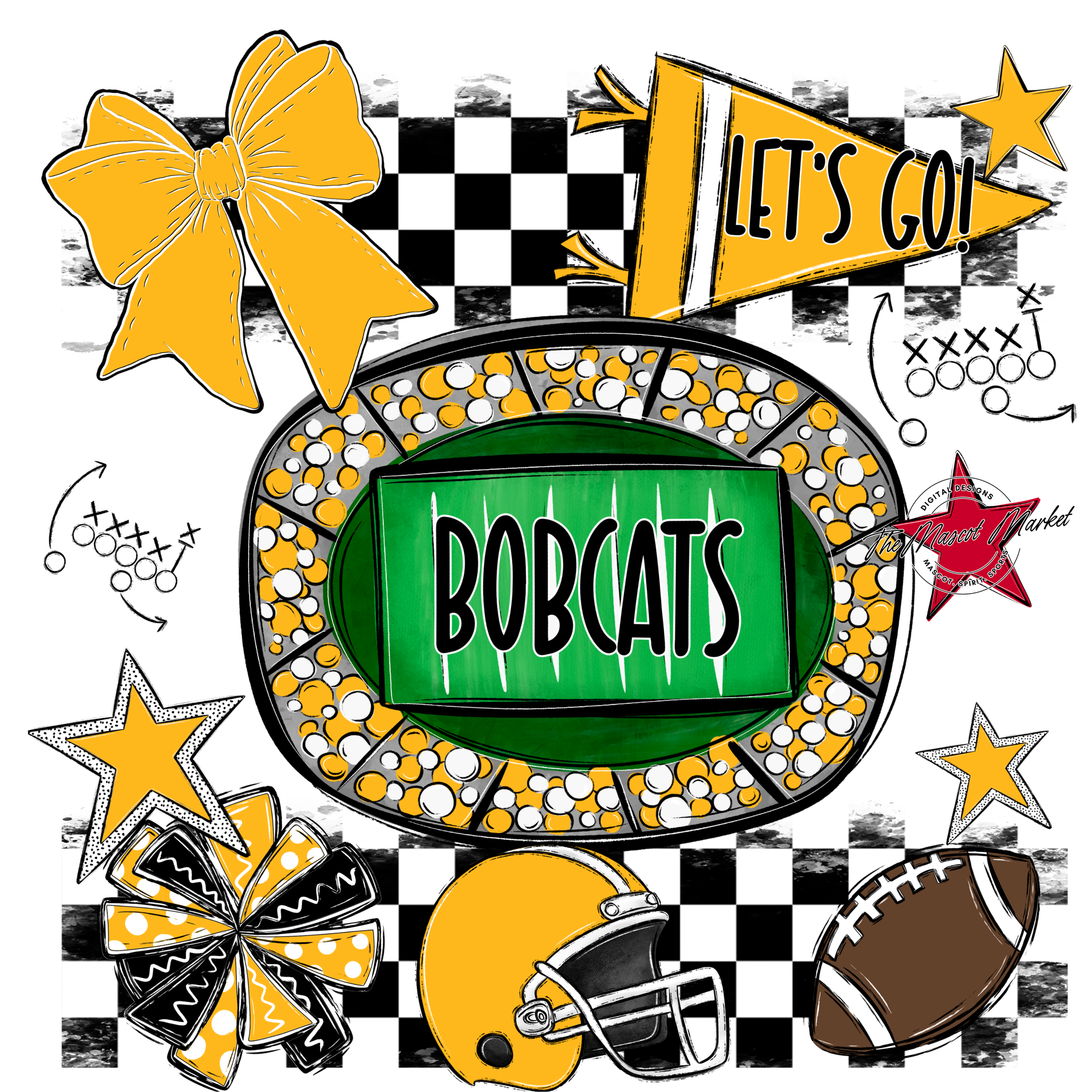 Bobcats Checkers Spirit Design-Yellow