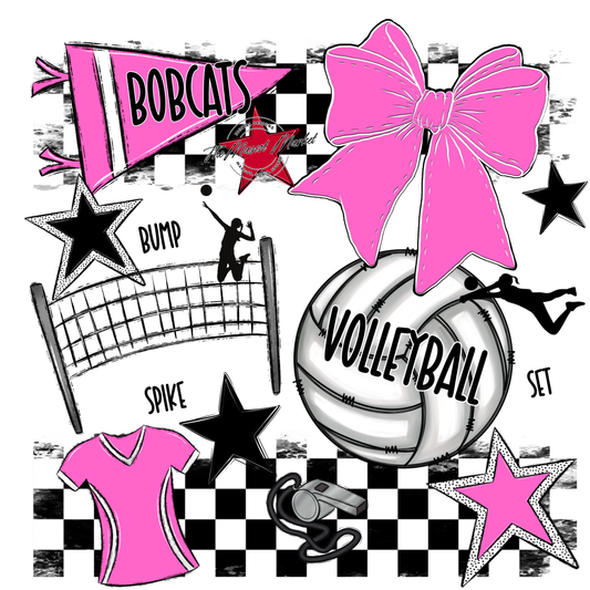 Bobcats Checkers Volleyball Spirit Design-Baby Pink