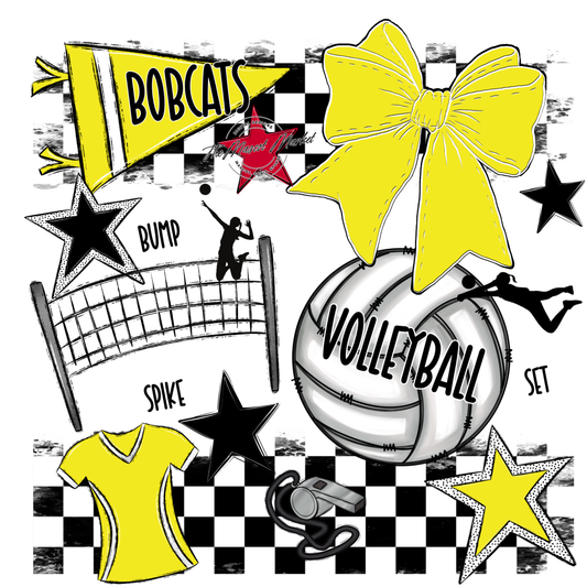 Bobcats Checkers Volleyball Spirit Design-Bright Yellow