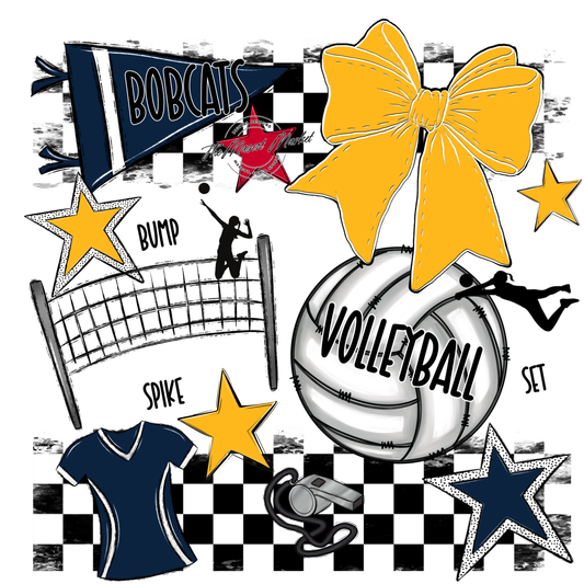 Bobcats Checkers Volleyball Spirit Design-Navy-Yellow