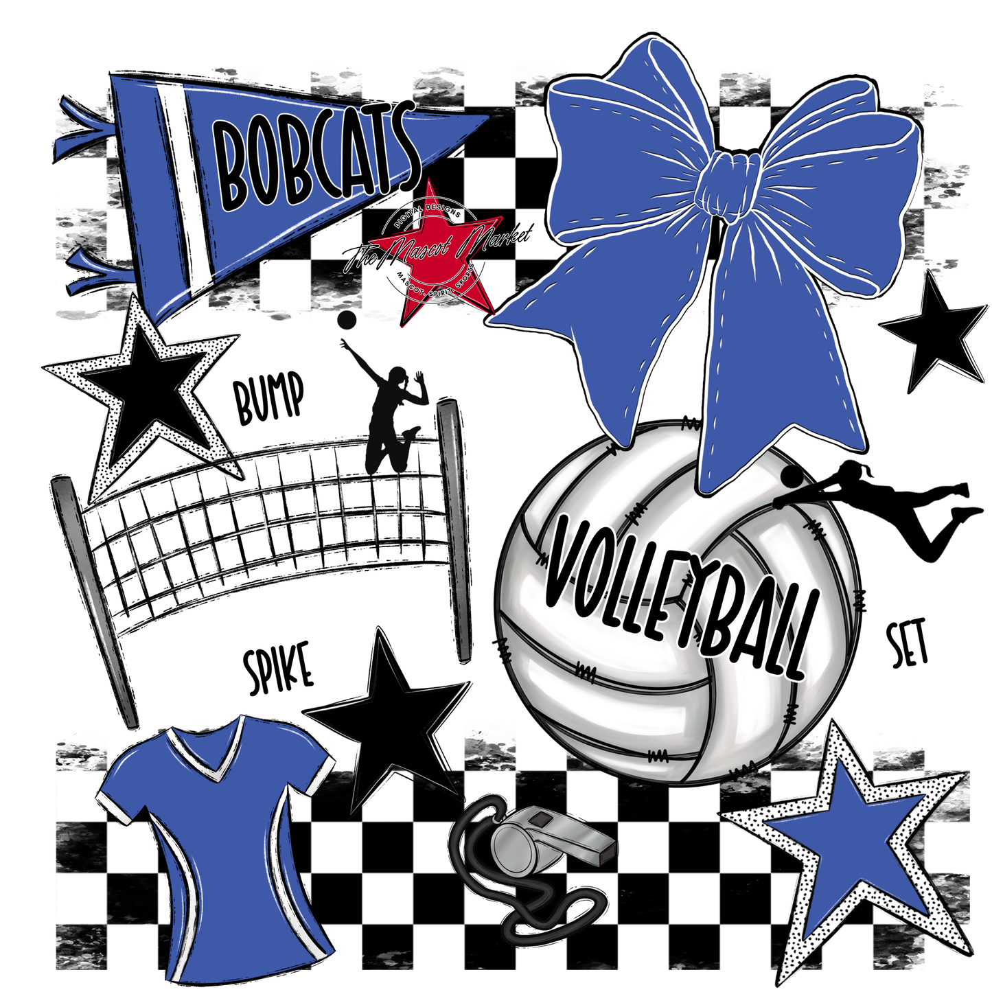 Bobcats Checkers Volleyball Spirit Design-Off Blue