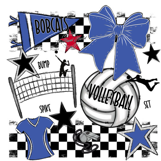 Bobcats Checkers Volleyball Spirit Design-Off Blue