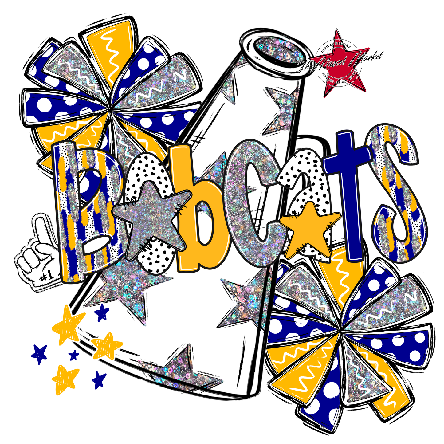 Bobcats Cheer Megaphone Scrape-Blue-Yellow