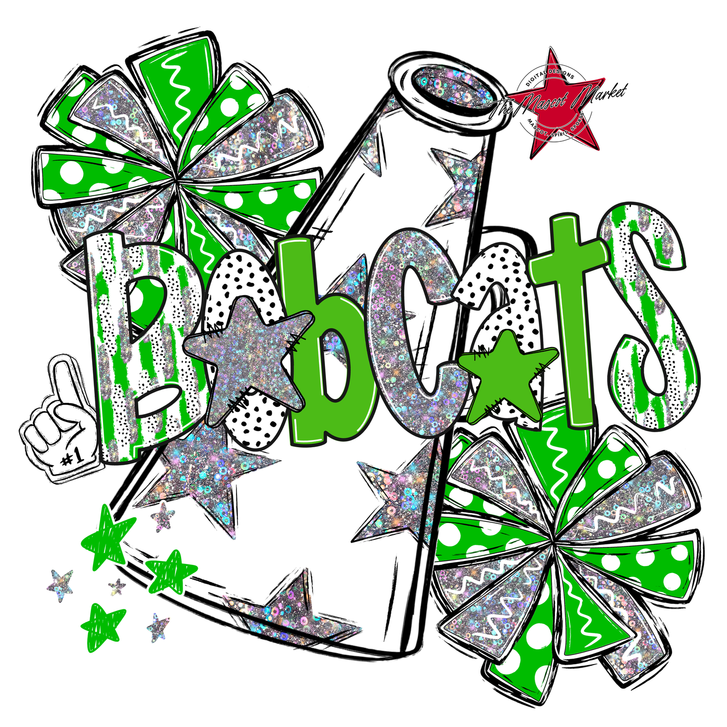 Bobcats Cheer Megaphone Scrape-Bright Green